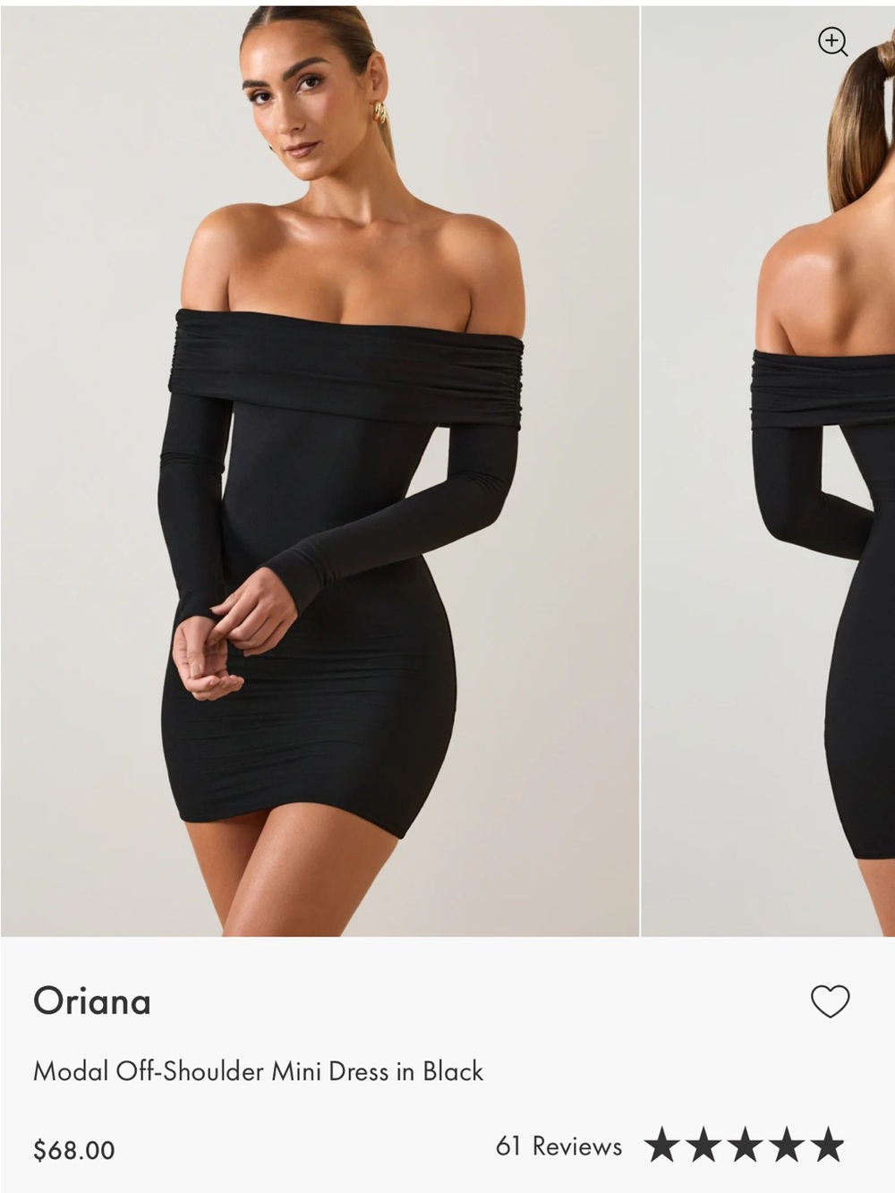 NWT Oh Polly Black Off-Shoulder Long Sleeve Mini Dress
